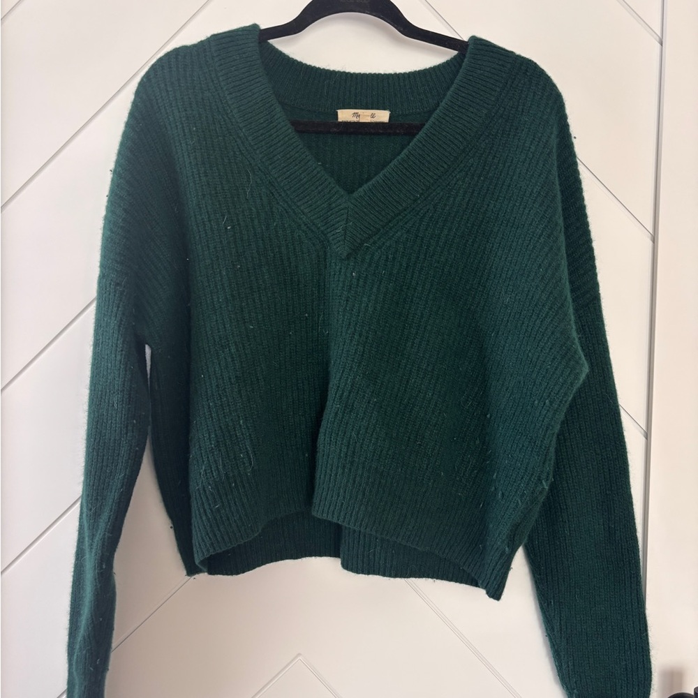 Madewell Recycled Cashmere Women's Green V-Neck Sweater
